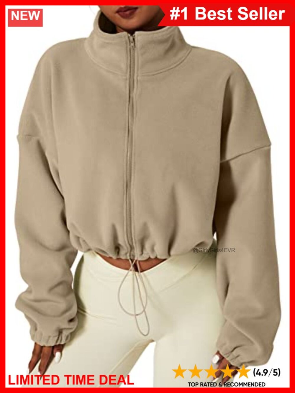 Polar Fleece Crop Jacket Full Zip Stand Collar Baggy Winter Coat